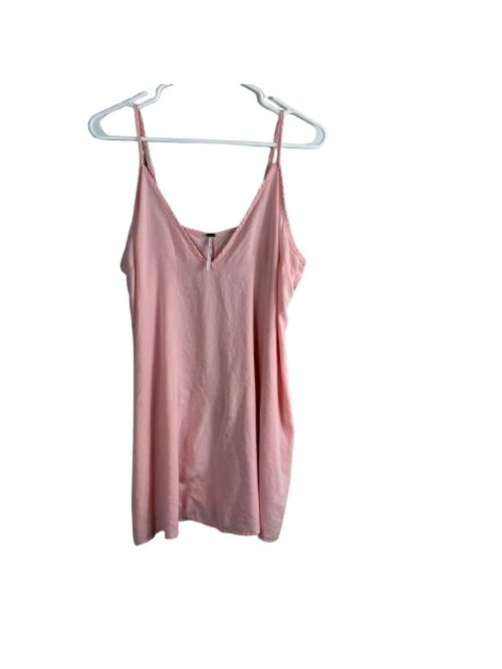 Free People Blush Pink V-Neck Cotton Flowy Tank Sz L Minimalist